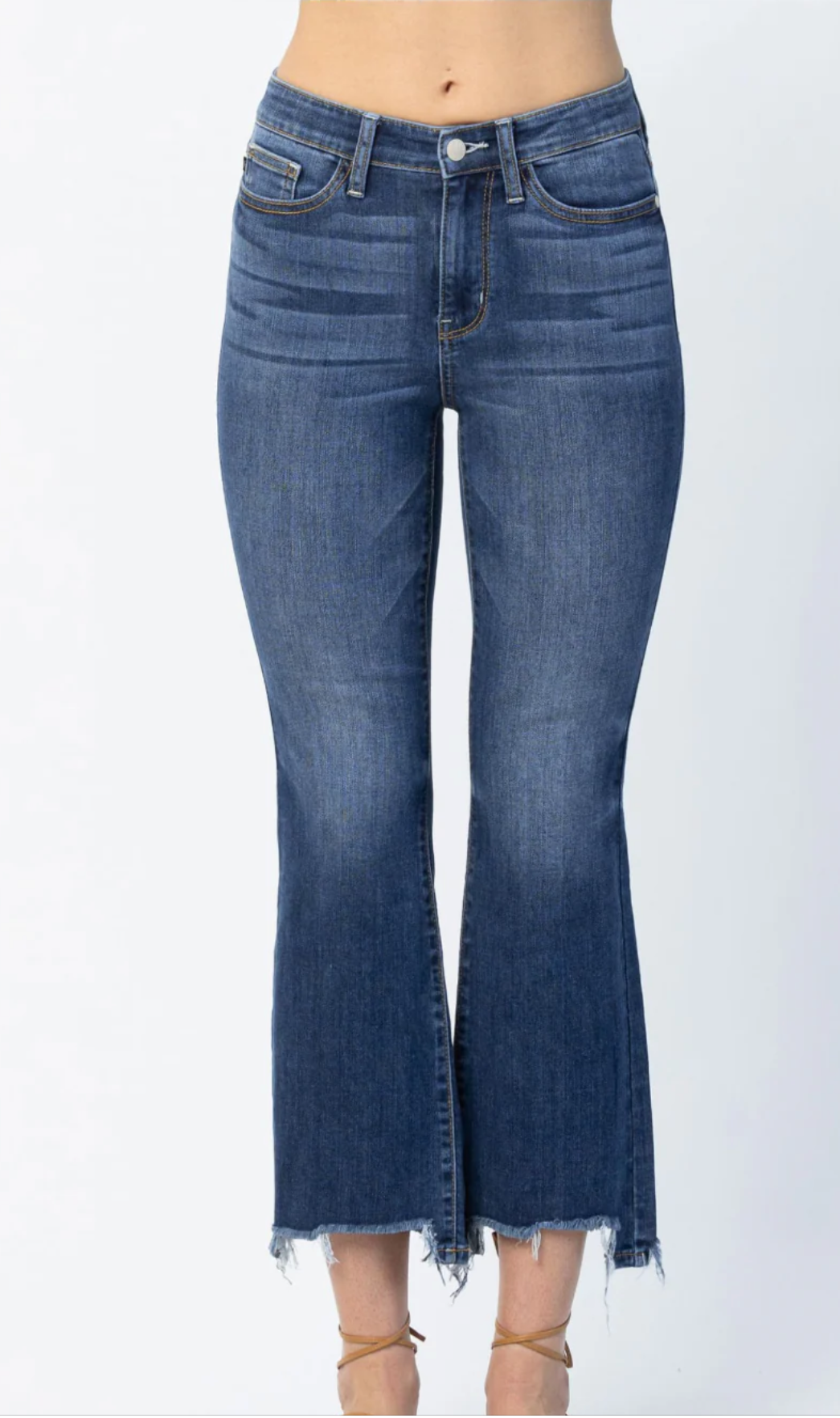 Judy Blue Whisker Midrise Boot Cut Jeans with Step Hem (Medium Wash)