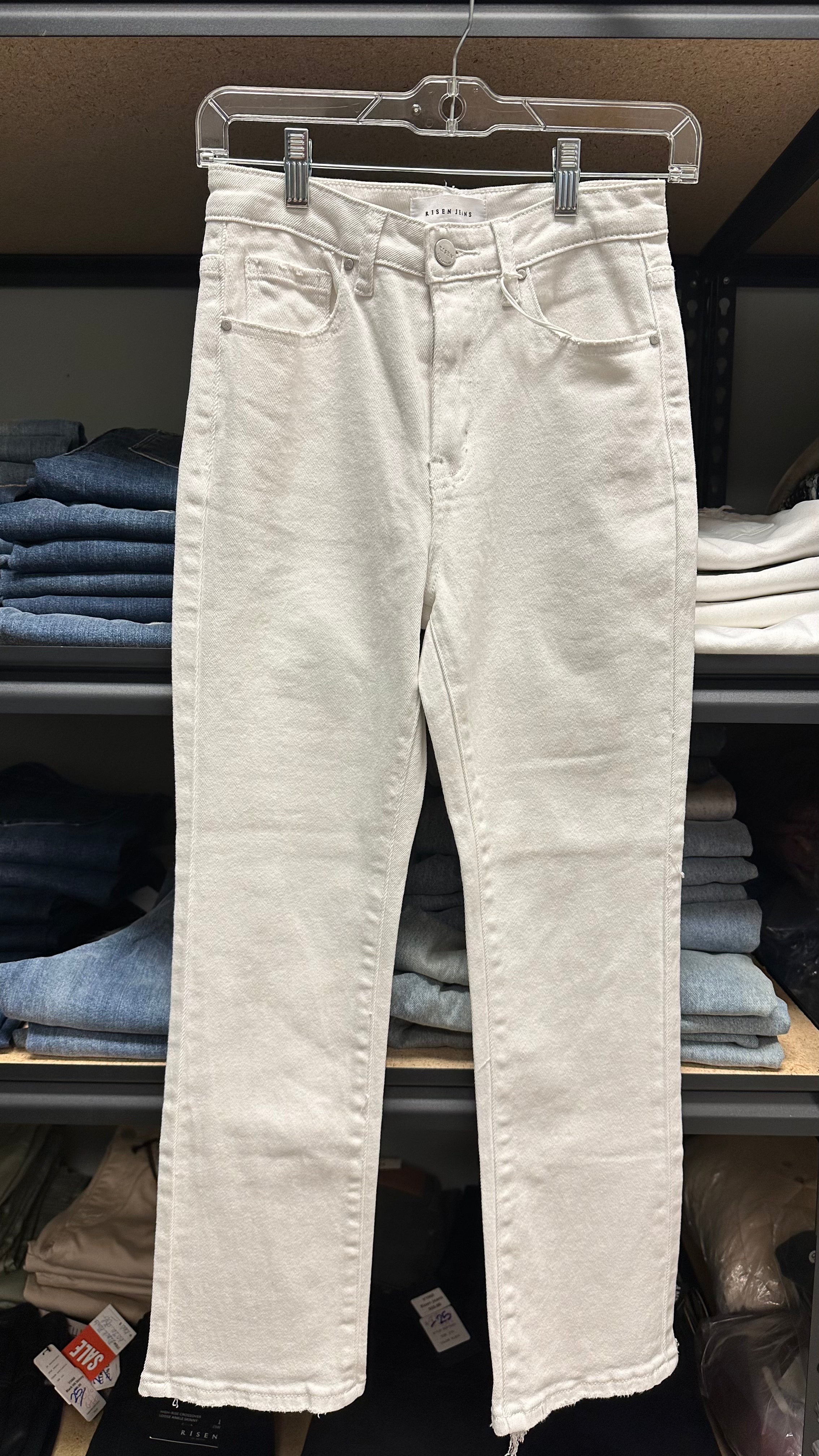 Risen Distressed Hem Jeans (White)