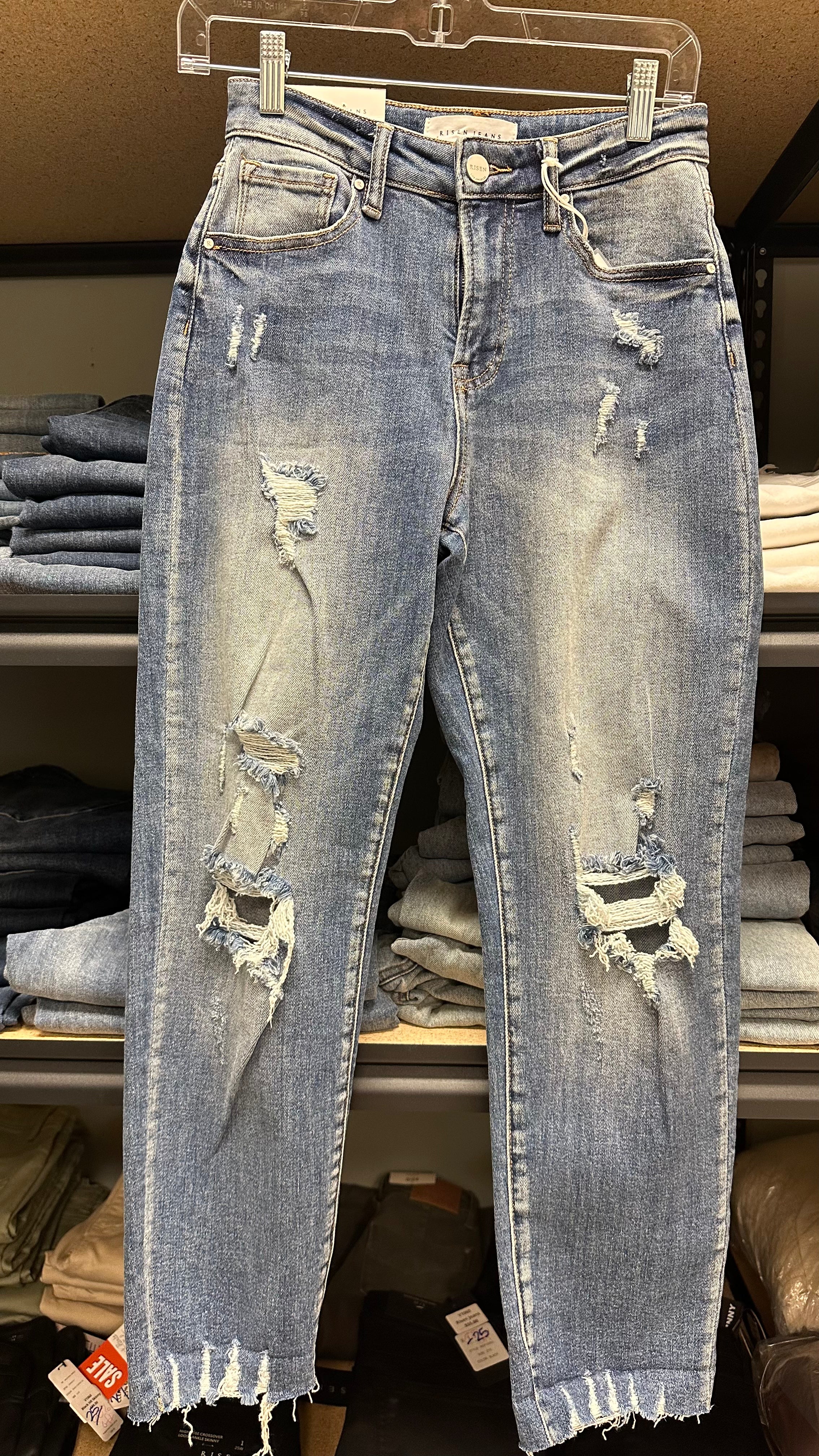 Risen Distressed High Rise Boyfriend Jeans (Medium Wash)