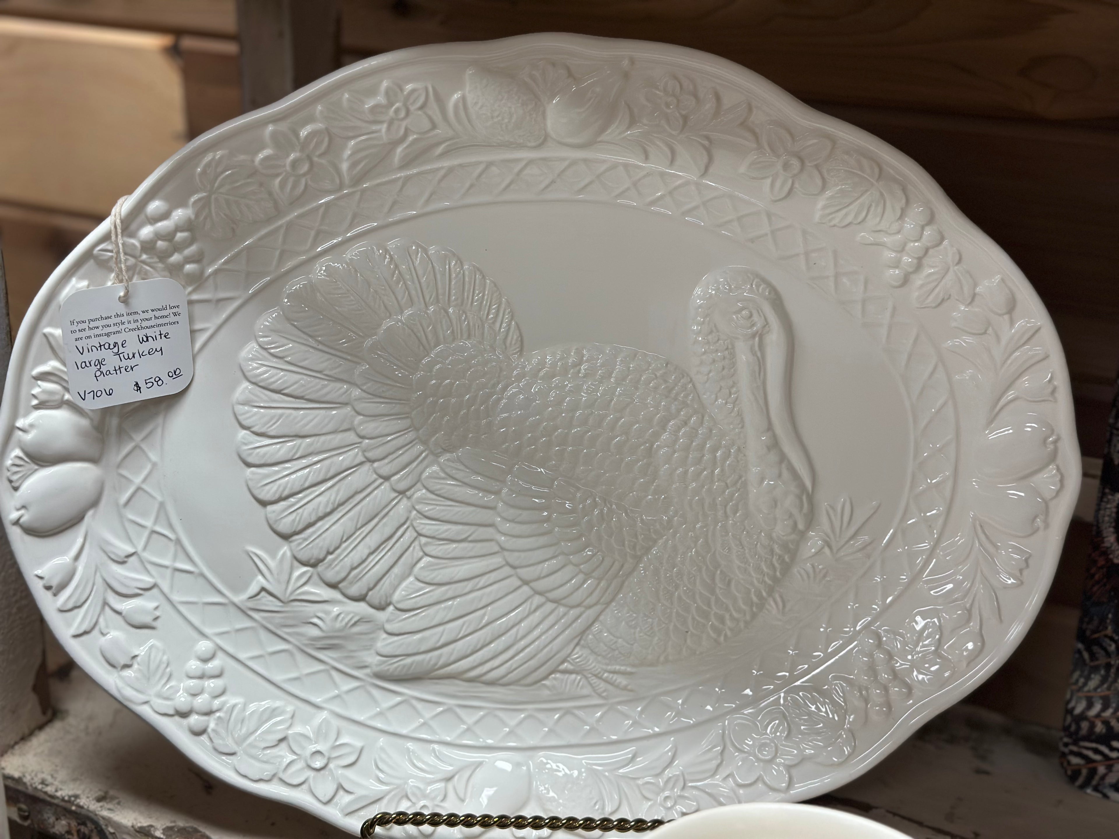 Vintage Ivory Ceramic Turkey Platter