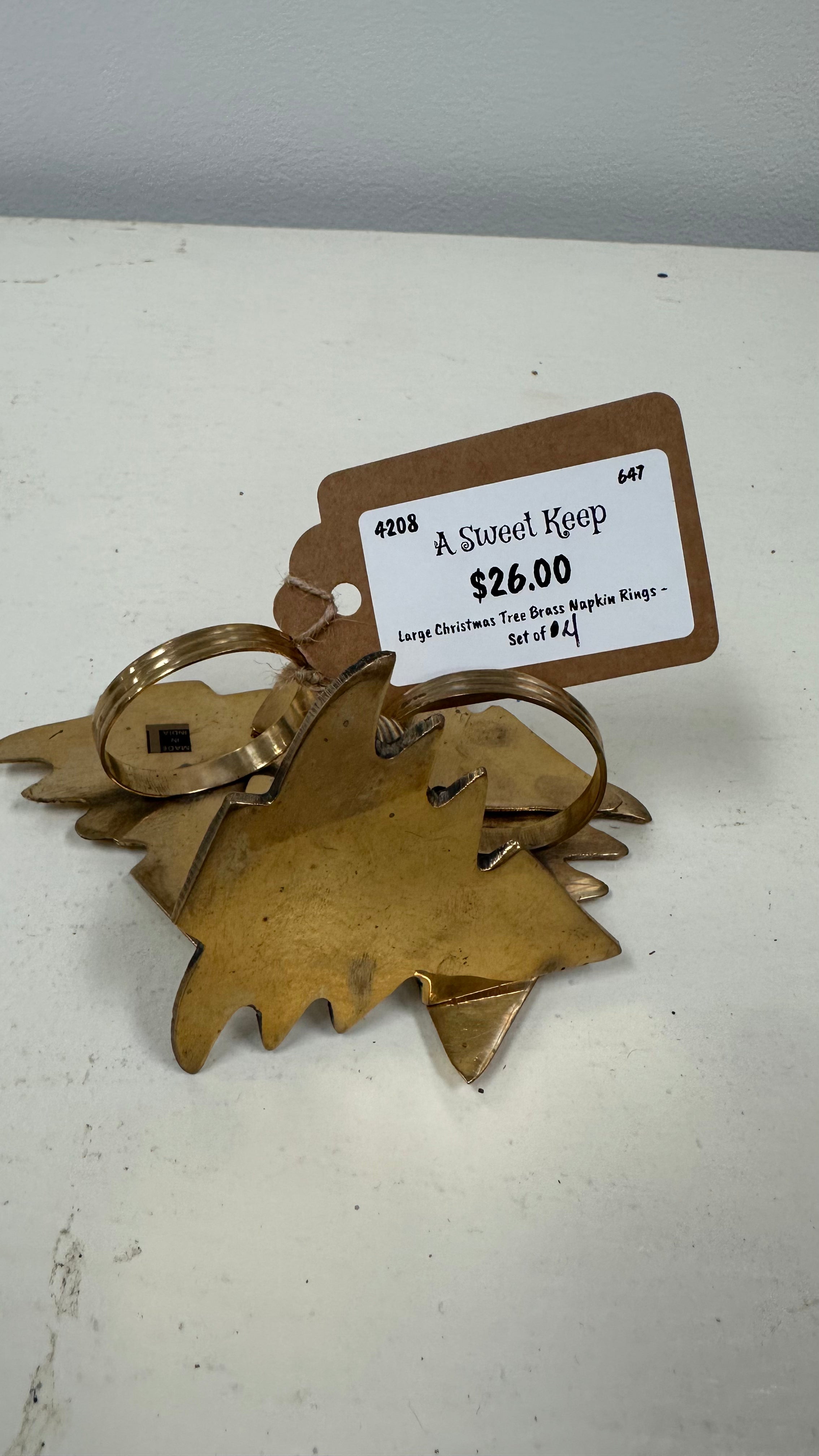 Brass Gold Christmas Tree Napkin Rings (Set of 4)