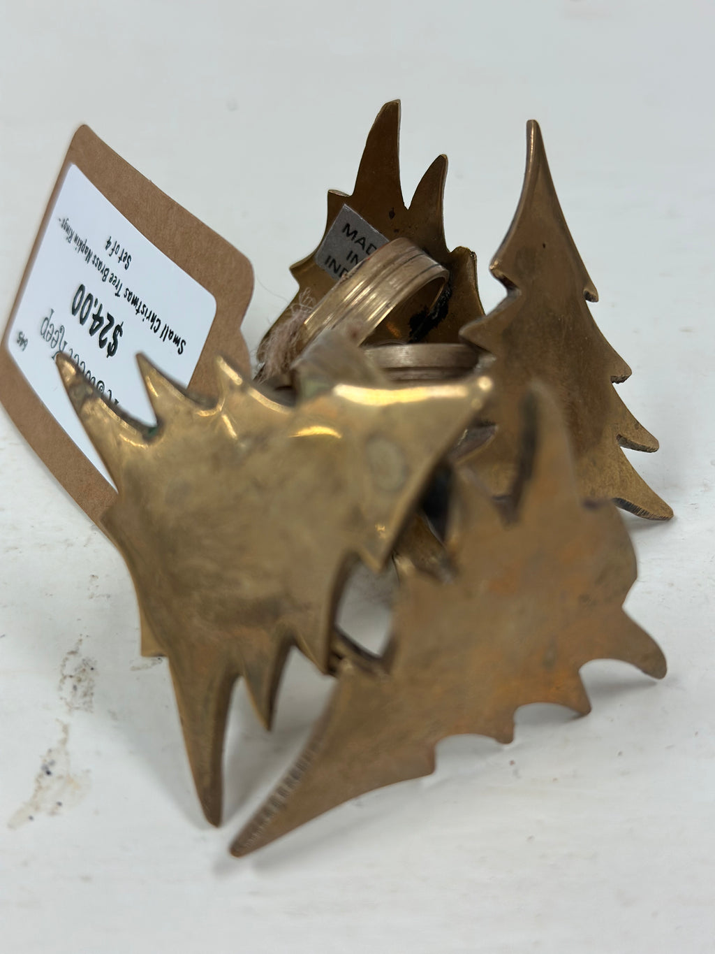 Brass Gold Christmas Tree Napkin Rings (Set of 4)