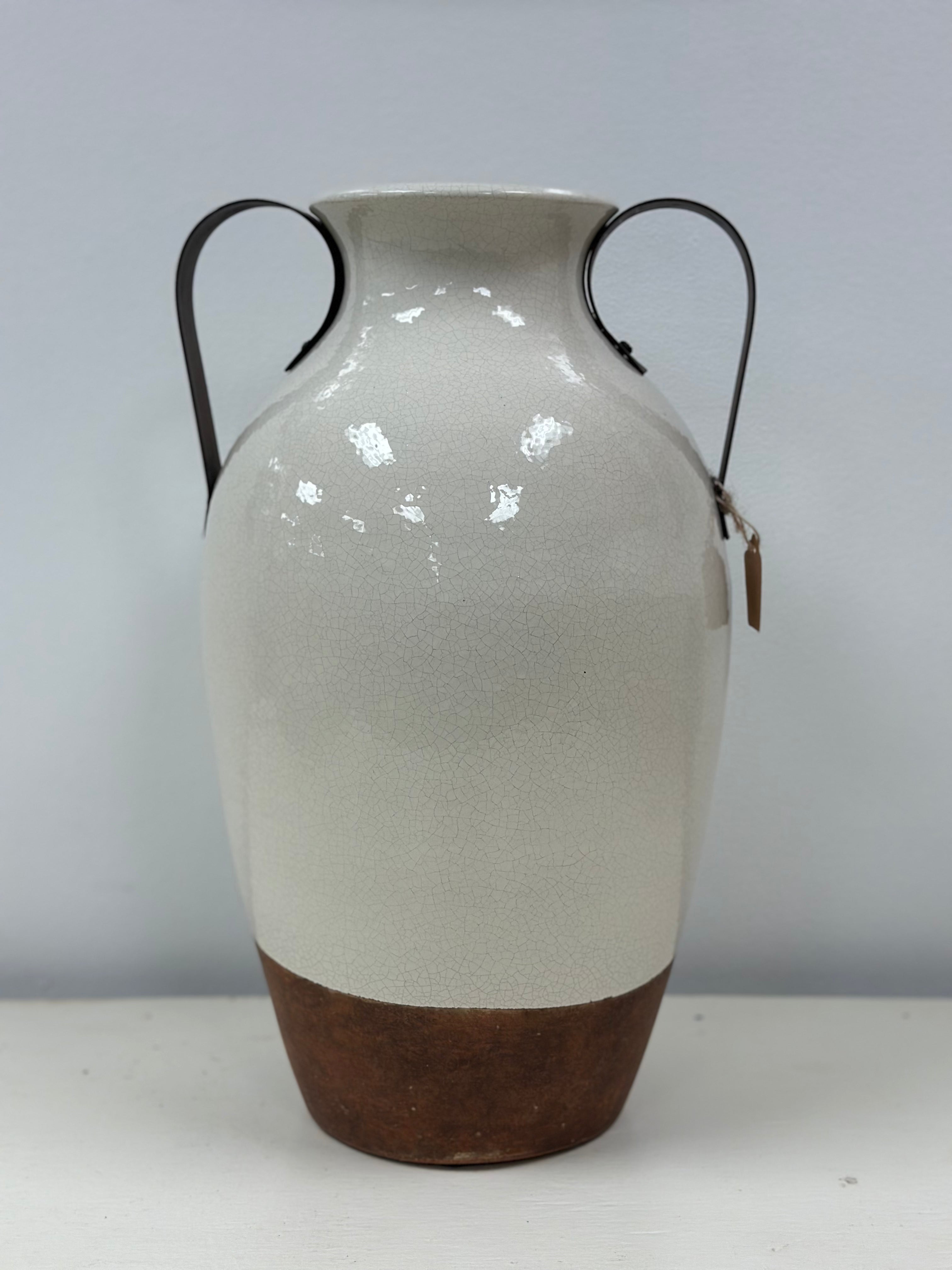 Two-Handled Ivory Ceramic Vase
