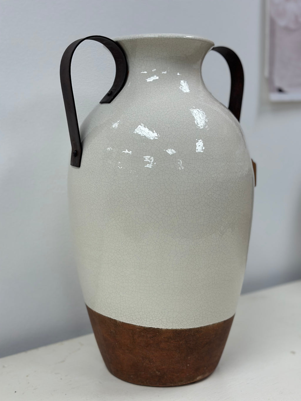 Two-Handled Ivory Ceramic Vase