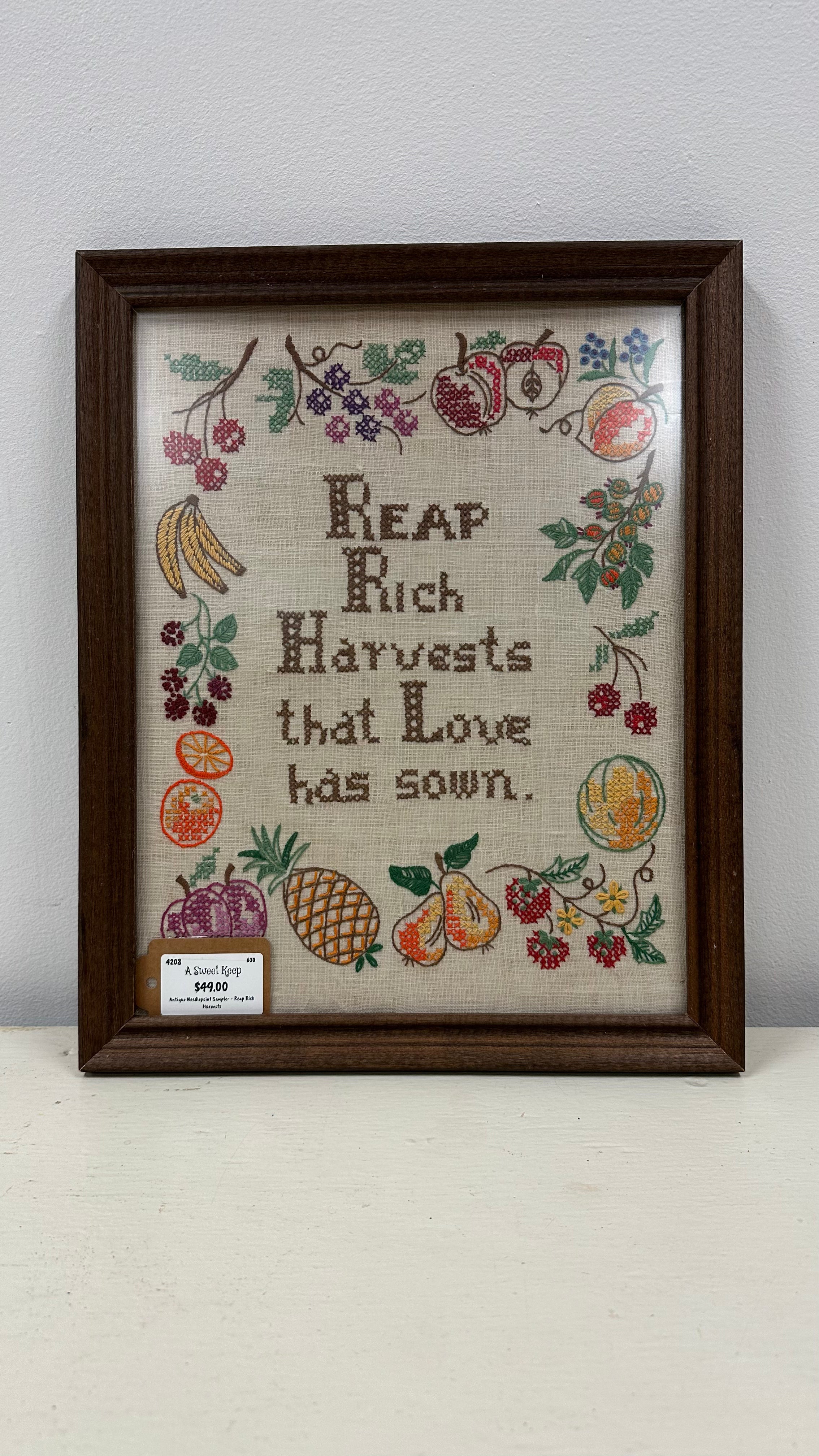 Vintage Framed Harvest Needlepoint