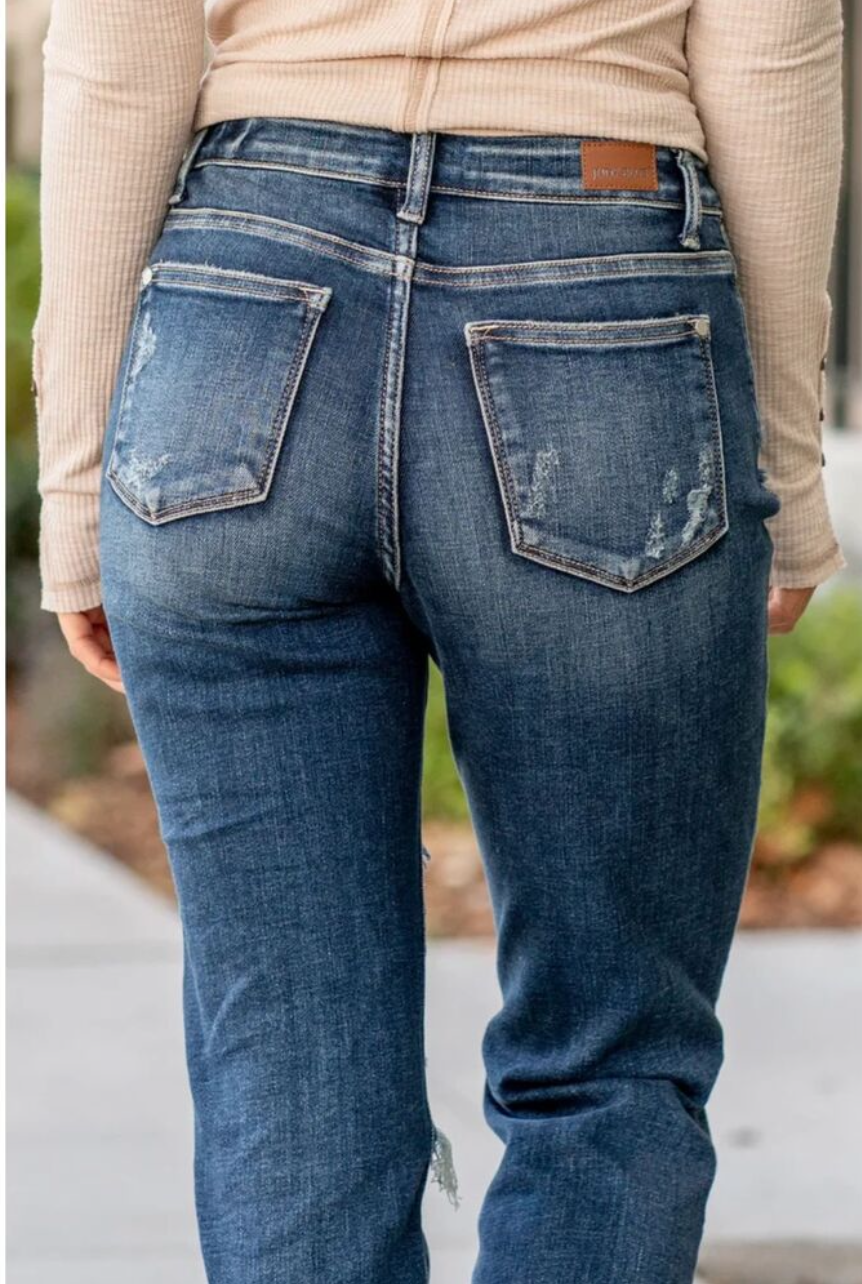 Judy Blue Highly Distressed Cuffed Boyfriend Jeans