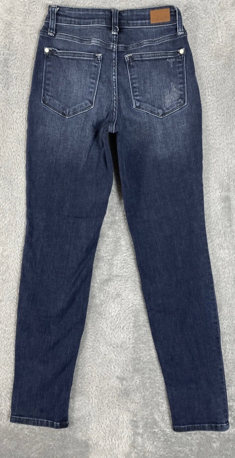 Judy Blue Distressed Cuffed Jeans (Dark Wash)