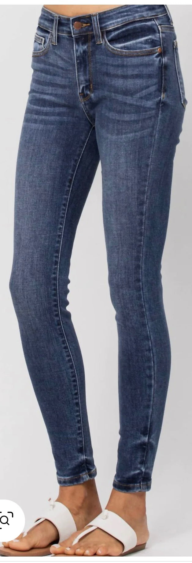 Judy Blue Whisker Wash Midrise Skinny Jeans (Dark Wash)