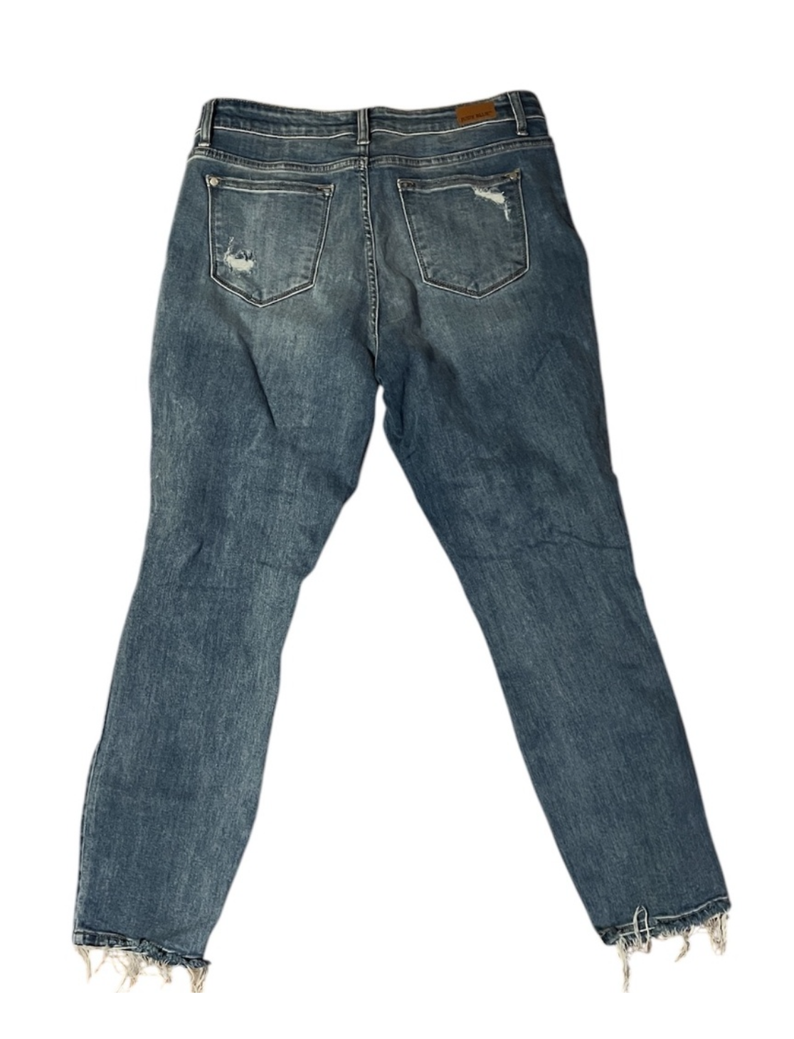 Judy Blue Highly Distressed Bootcut Jeans with Step Hem (Dark Wash)