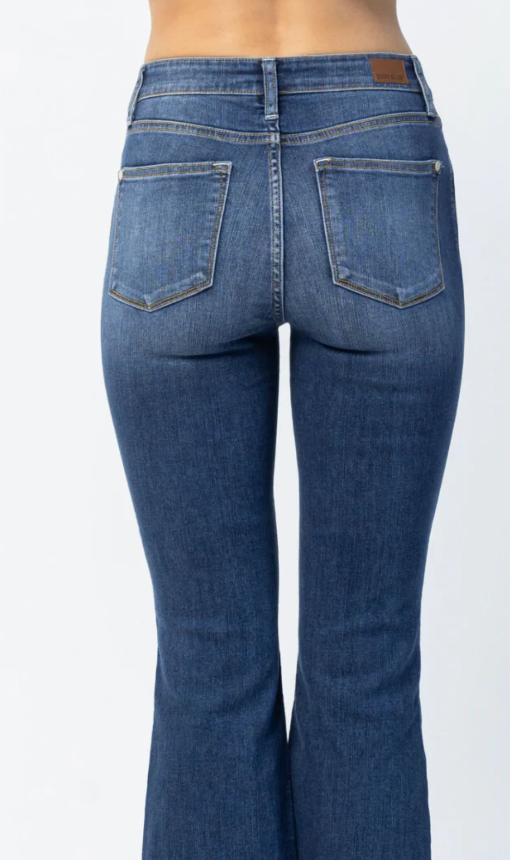 Judy Blue Whisker Midrise Boot Cut Jeans with Step Hem (Medium Wash)
