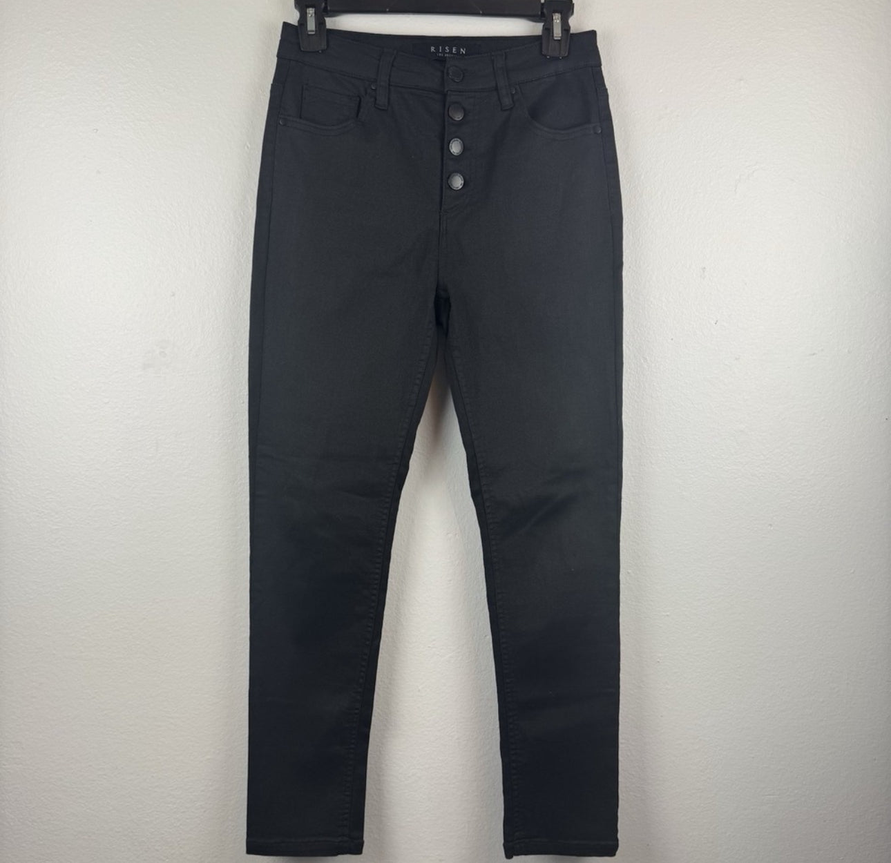 Risen Coated Skinny Button Down Jeans (Black)