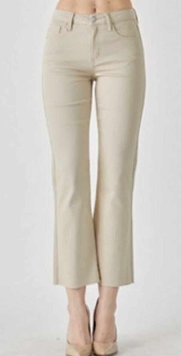 Risen Raw Hem Jeans (Khaki)