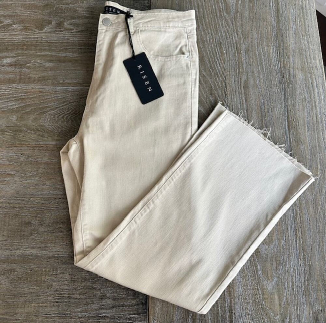 Risen Raw Hem Jeans (Khaki)