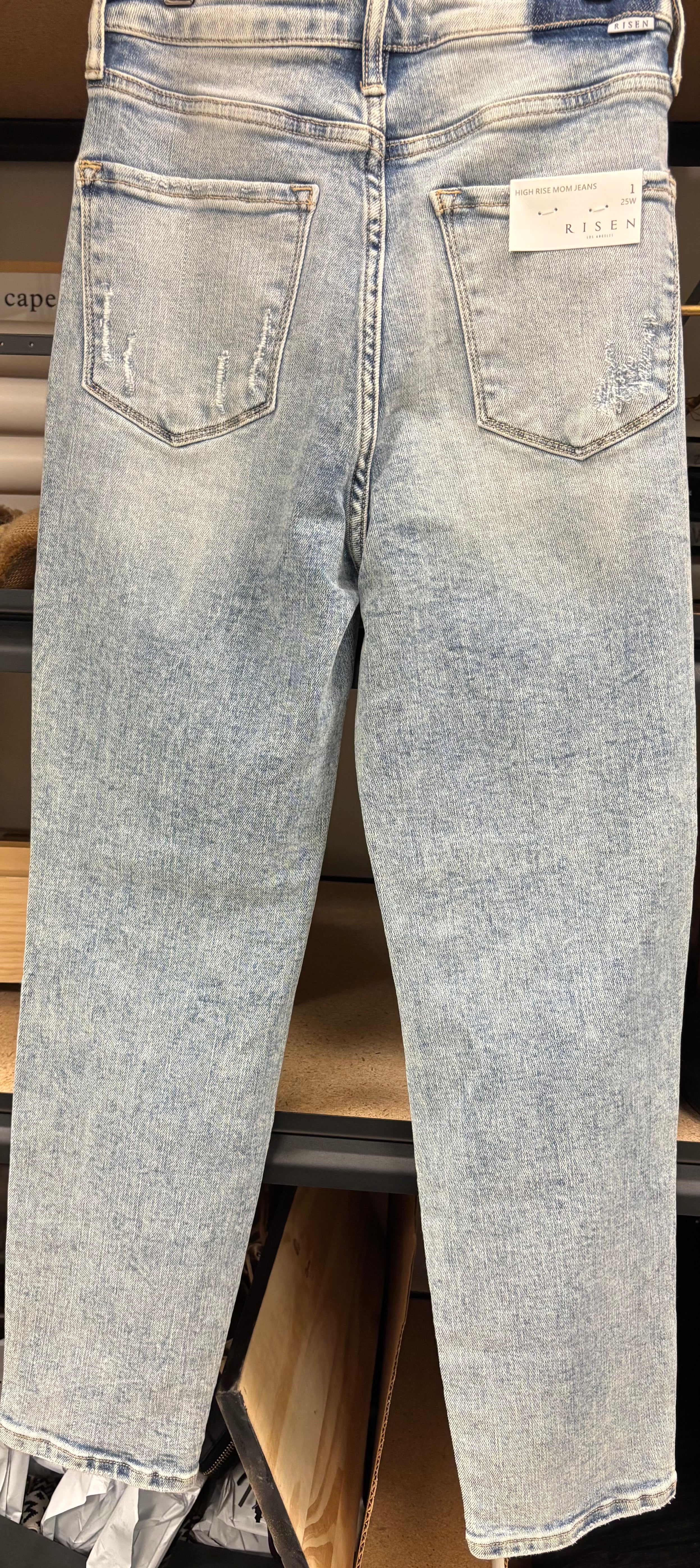 Risen High Rise Distressed Skinny Mom Jeans (Light Wash)